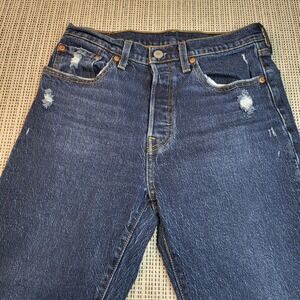 Levis 501 Jeans Womens W27 L26 Blue High Rise Straight‎ Button Fly Distressed